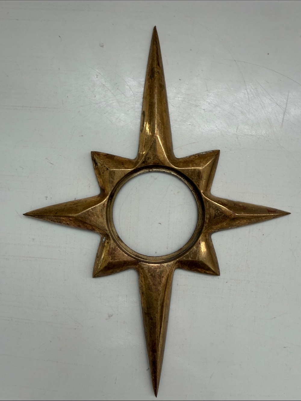 Mid Century Atomic Starburst Brass Doorknob Plate - Escutcheon
